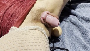Caged sissy plays with pussy while daddy is out part 7