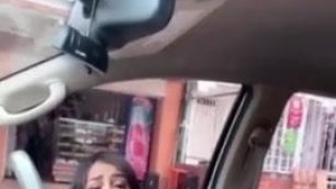 Hot latina tranny caught jerking off in car! Public cumshot.