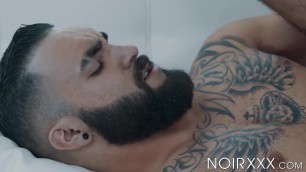 Tattooed hunk Zaddy moans during interracial anal drilling