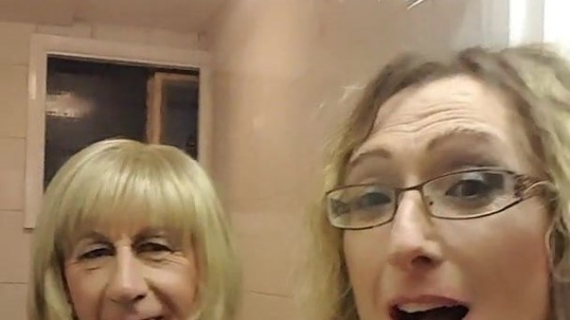 Essex Girl Lisa and Tgirl Pauline in the club toilets