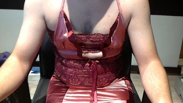 Red dressed crossdresser by webcam