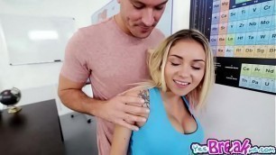 Petite blonde pussy fucked doggystyle on desk