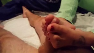 Perfect Footjob with Big Cumshot&comma; toering and pedicure-More on REALMASSAGEHEAVEN&period;TK
